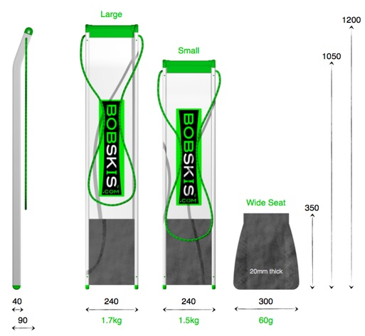 Bobskis Sizes and Weights